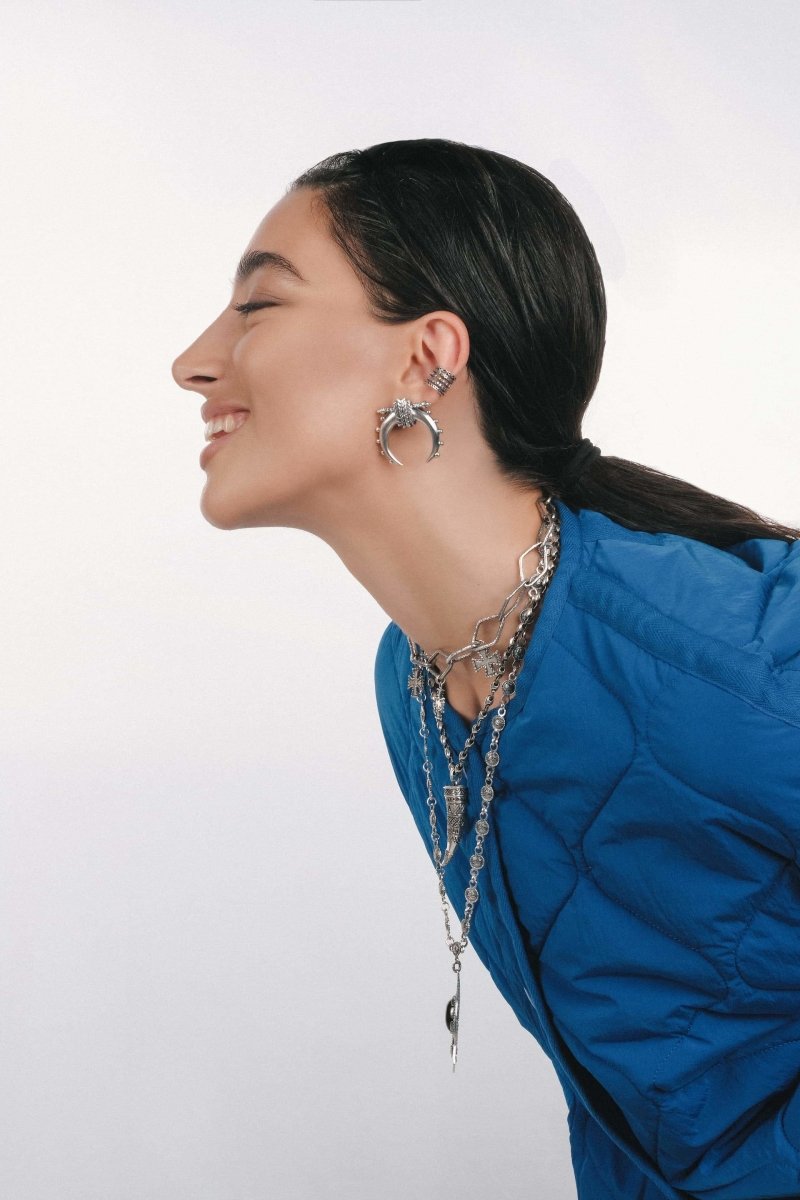 double horn silver earrings Kotosh - Pregomesh